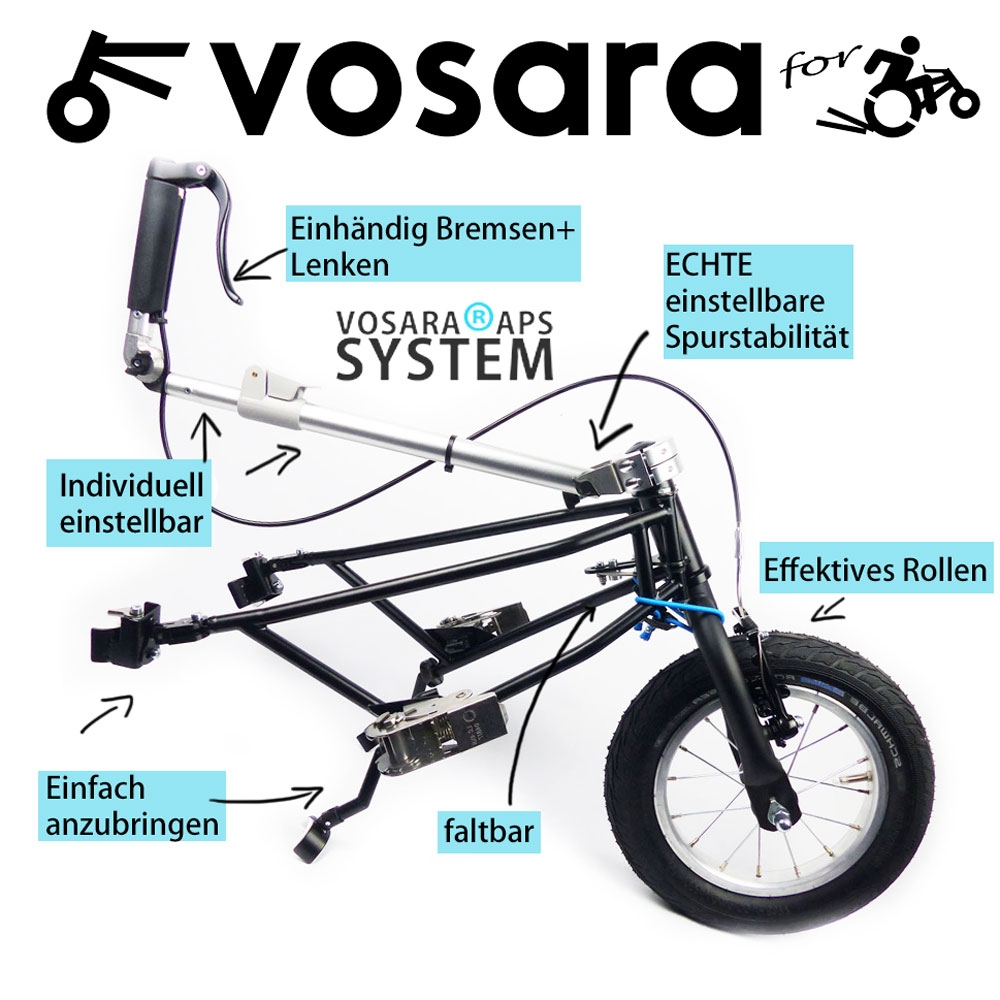 Vosara-Onlineshop Das Vorspannrad macht aus deinem Rollstuhl einen transportablen  Allround Rollstuhl und Geländerollstuhl - Vorspannrad Rollstuhllenkung